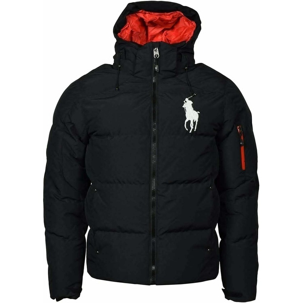 Polo Ralph Lauren Big Pony Hooded Puffer Down Jacket Coat Black BIG Pony 2XB New
